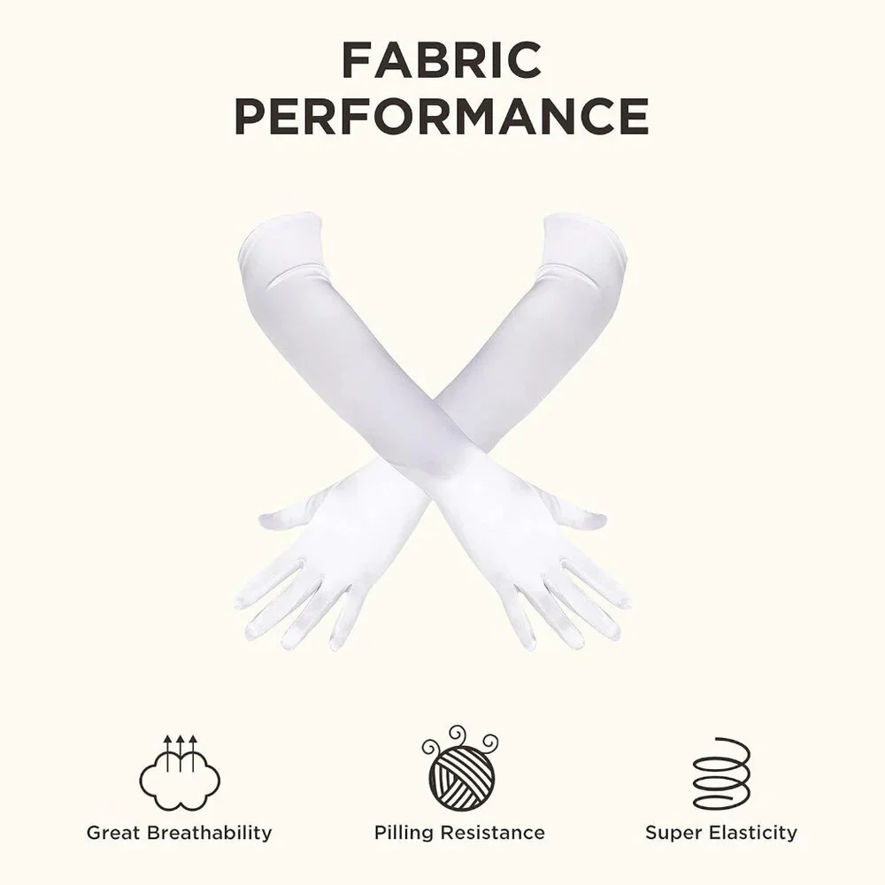 Women's White Vintage Satin Long Gloves Party Costume Stretchy Elbow Length